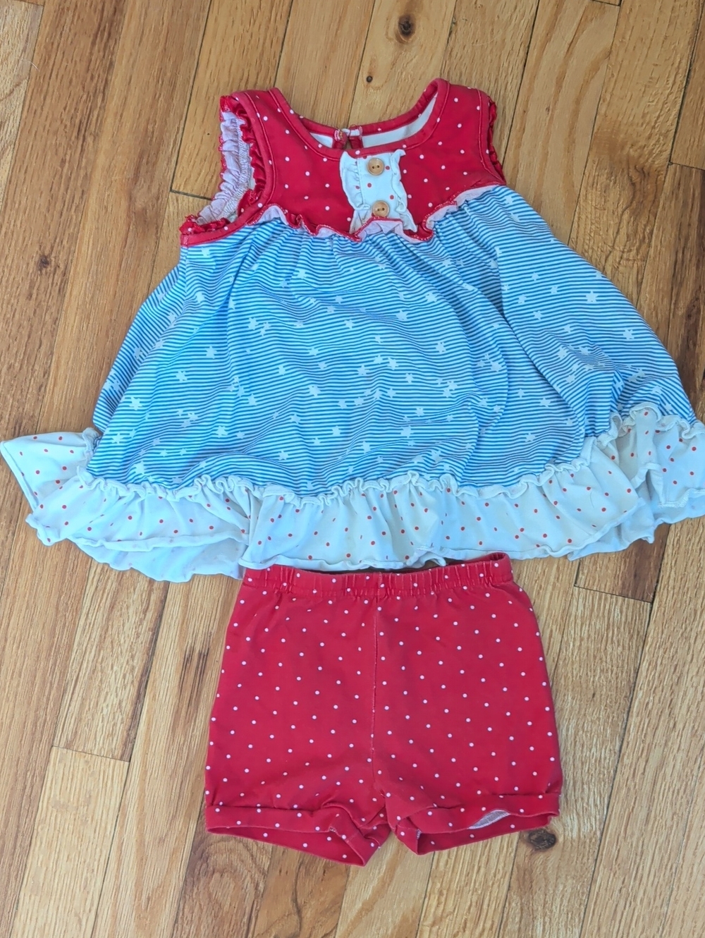 SweetHoney RWB Toddler Dress/Tunic Set with Stars & Polka Dots